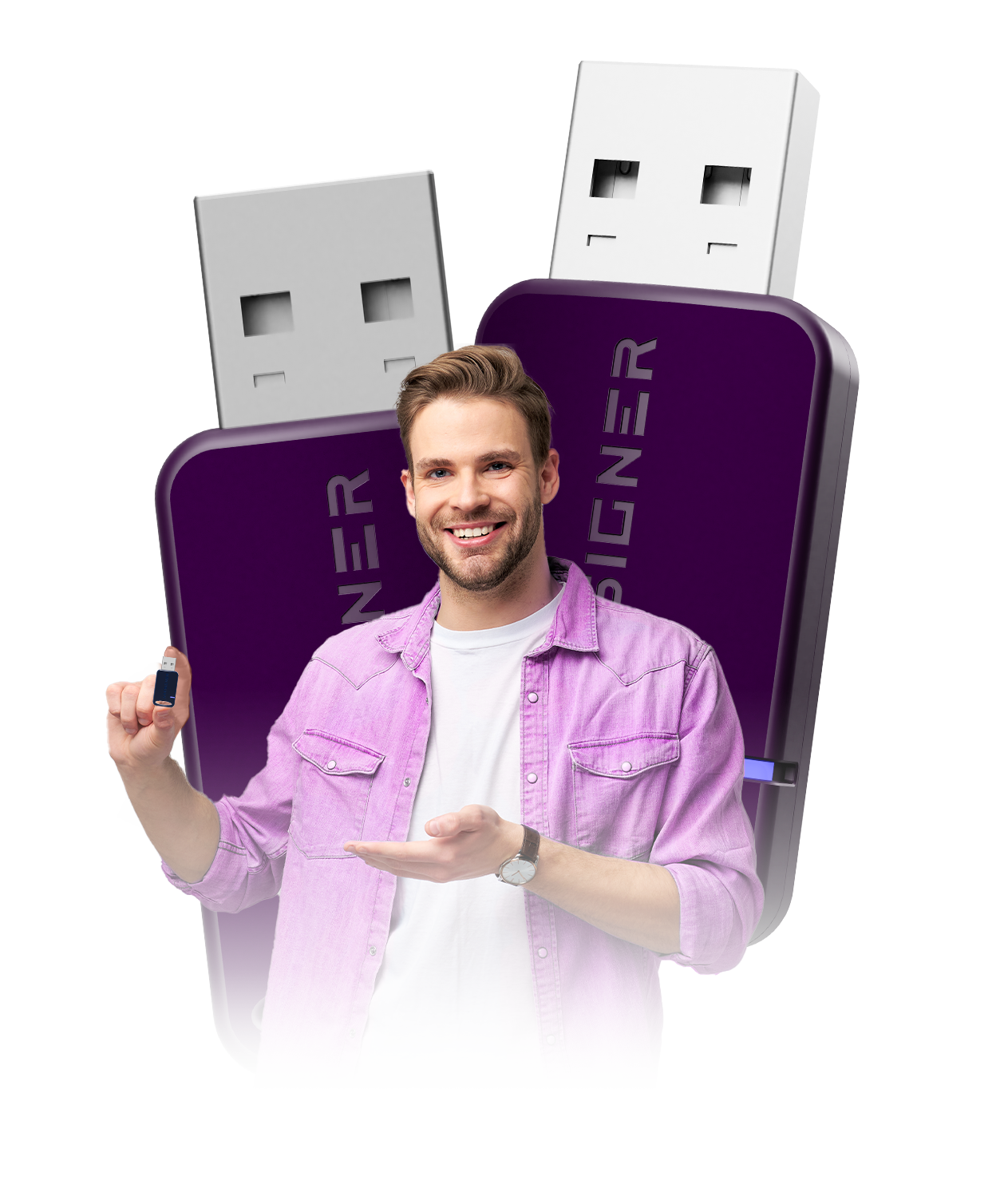 Elinde ArkSigner USB e-imza token tutan kişi